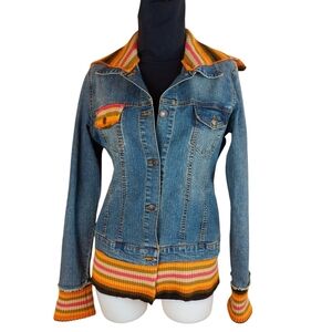 Y2K Vintage Stretch Denim And Sweater Jacket With Knit Details Size L